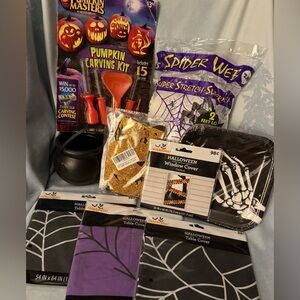 9 Pc Halloween Party/Decor Set (Table Covers, Carving Set, Plates, Decor, Etc..)